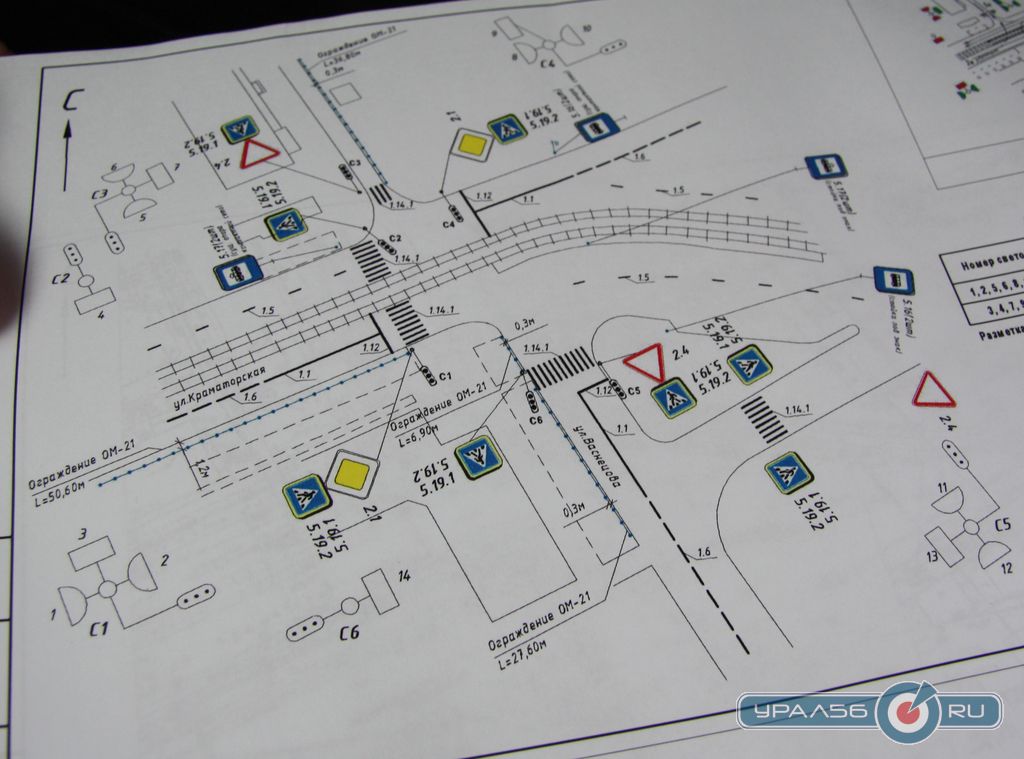 Схема размещения светофоров на площади Васнецова: