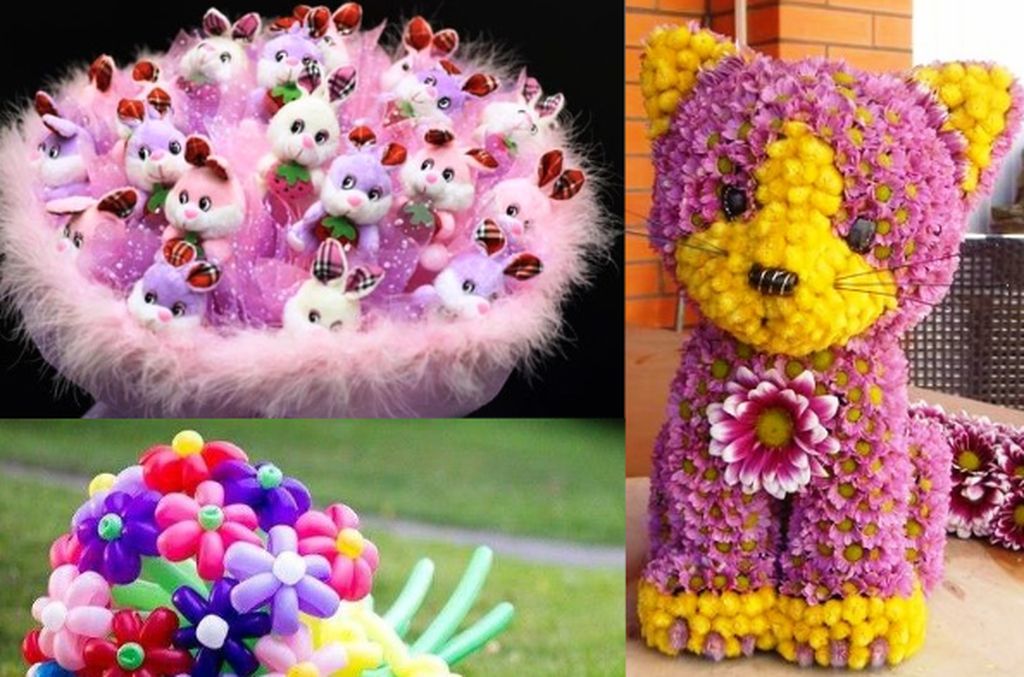 букеты и цветов, мягких игрушек и воздушных шаров