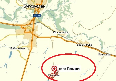 Село Поникла на карте Оренбургской области