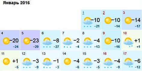 Погода в Оренбурге на январь 2016 года