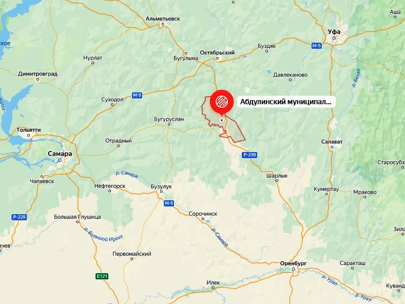 Абдулинский округ на Яндекс-карте