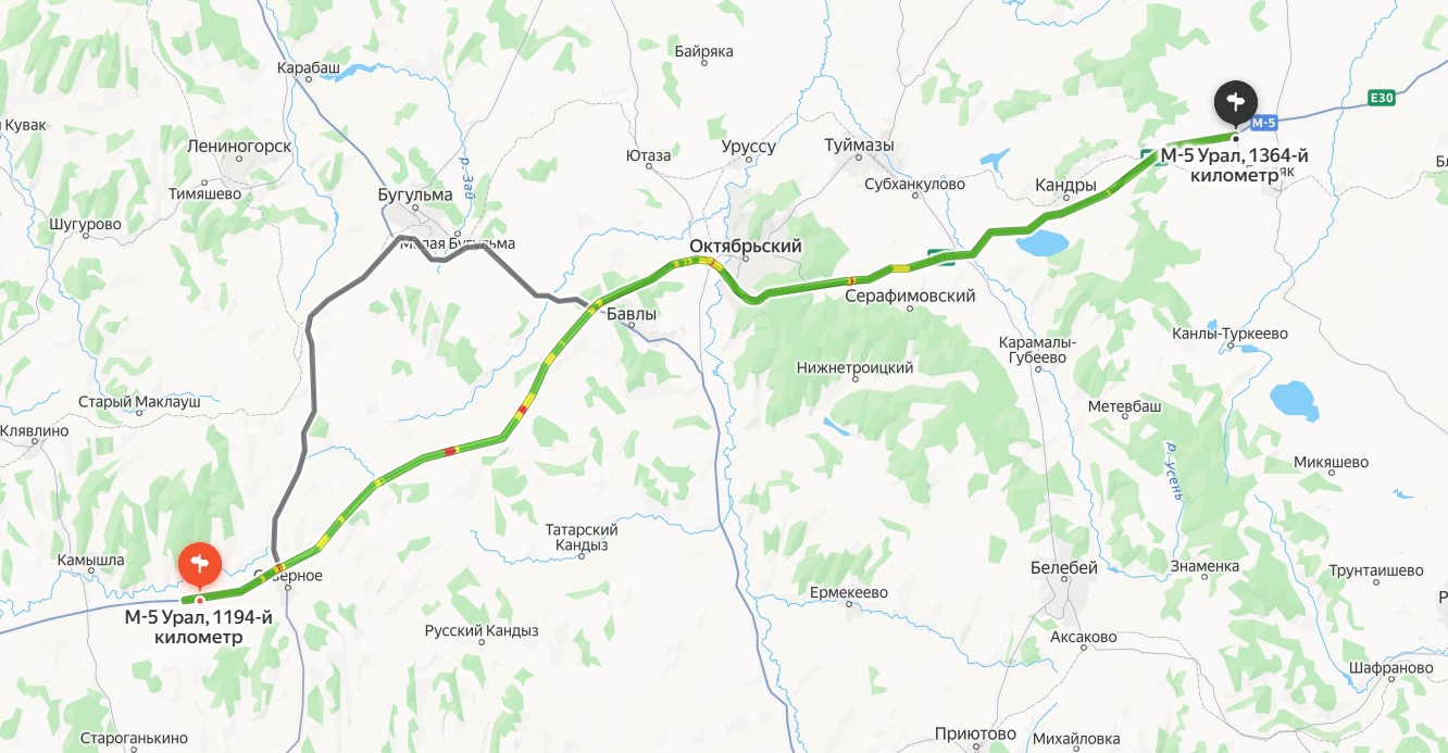 Частично закрытый участок трассы М-5