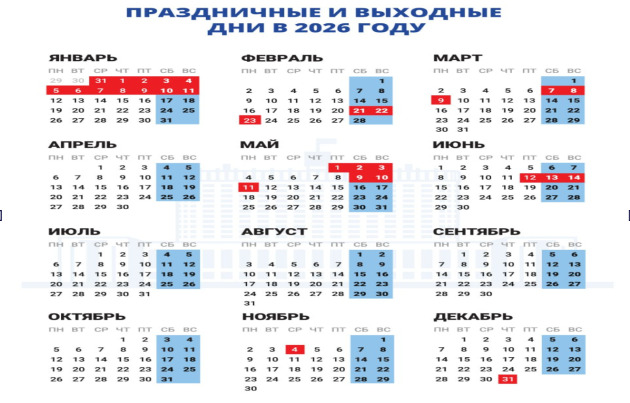 Календарь праздничных и выходных дней 2026. Фото: правительство России