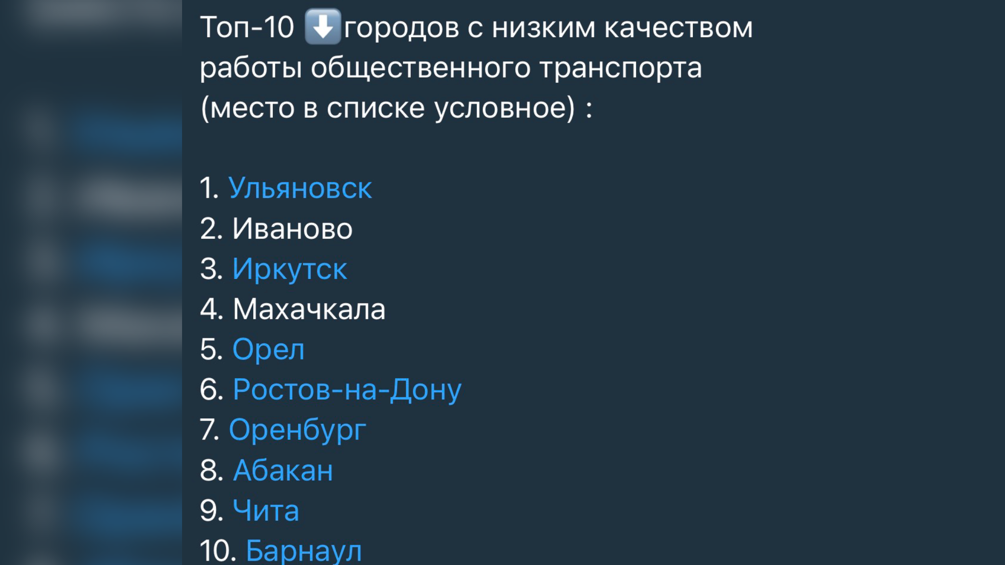 Список городов, опубликованный Иваном Зотовым 