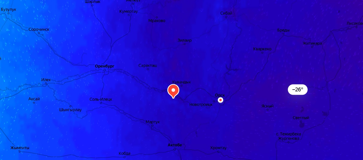 Температурная Яндекс-карта, чем темнее, тем холоднее