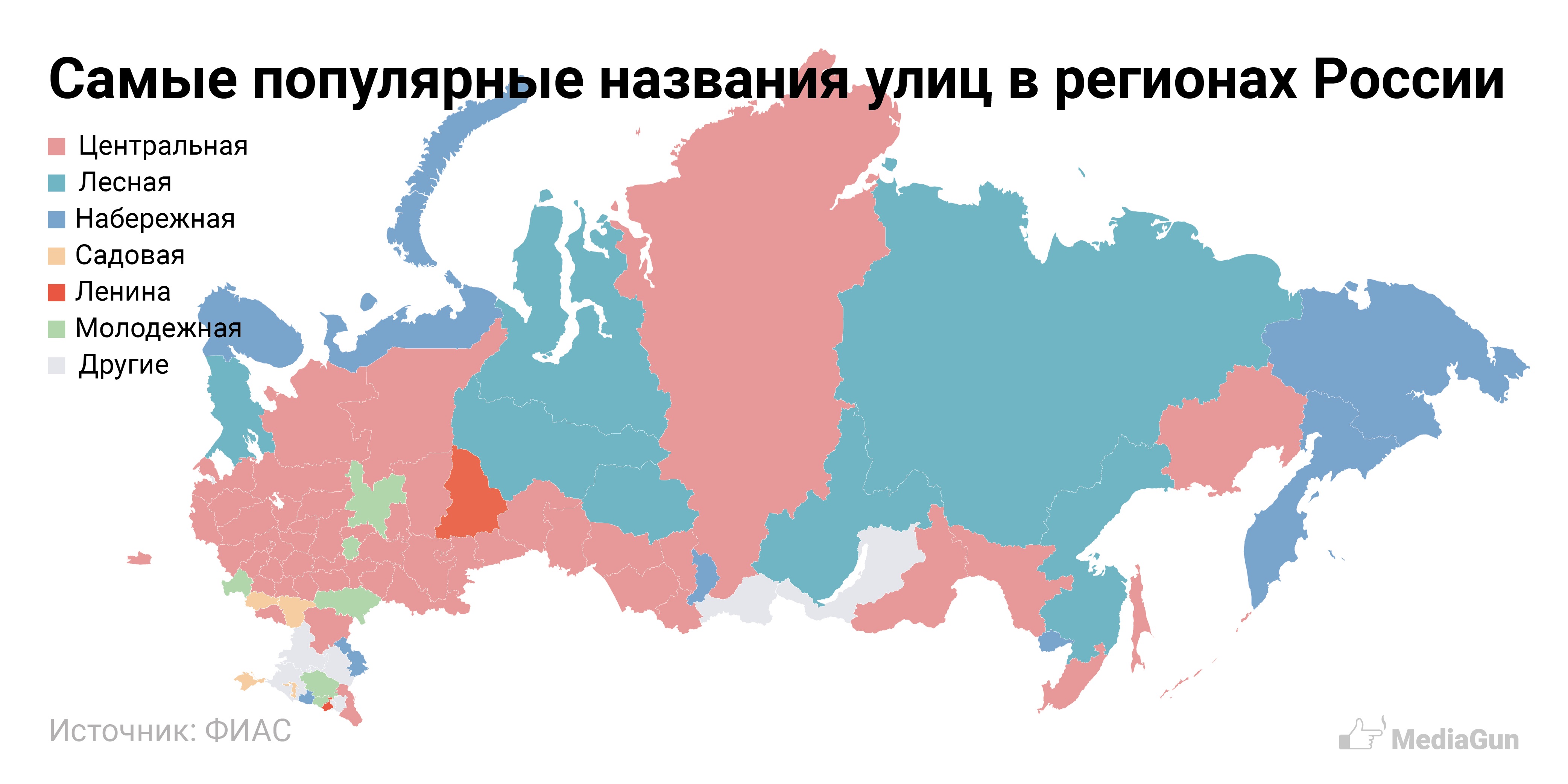 Оренбургская область вошла в число регионов, где самой популярной оказалась улица Центральная