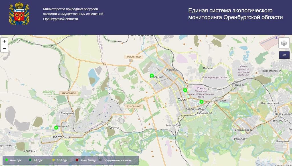 Скриншот единой экокарты Оренбургской области