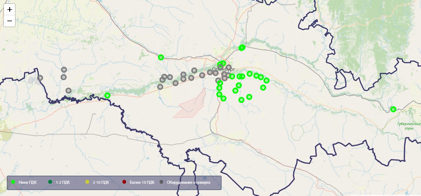 Скриншот экокарты Оренбургской области