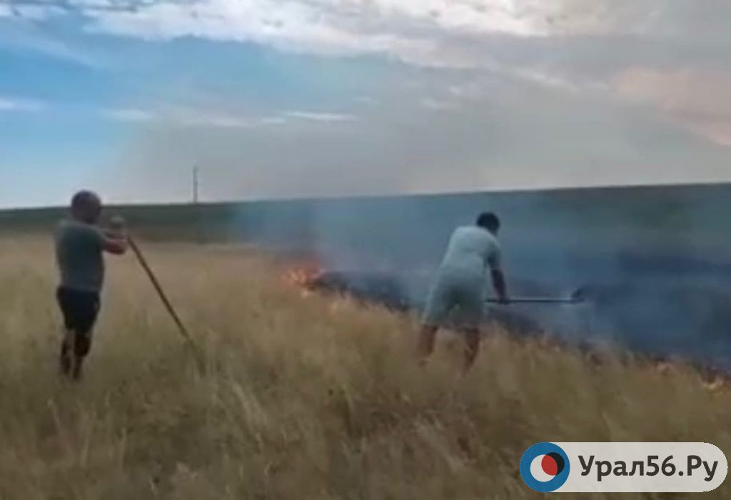 Жители Ащебутака тушат огонь в степи