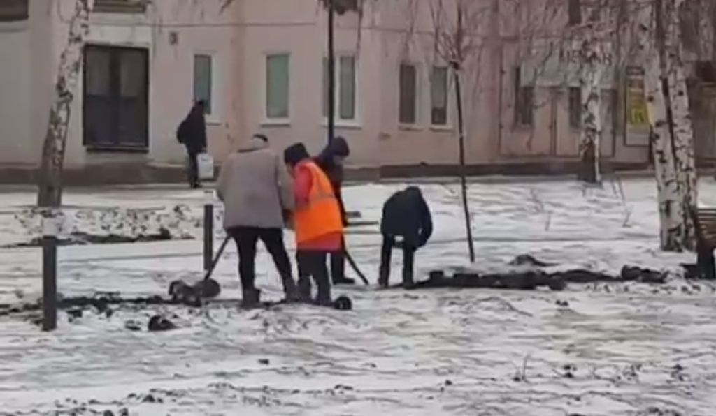 В Медногорске в -7°C неизвестные работники начали «облагораживать» клумбы геранью