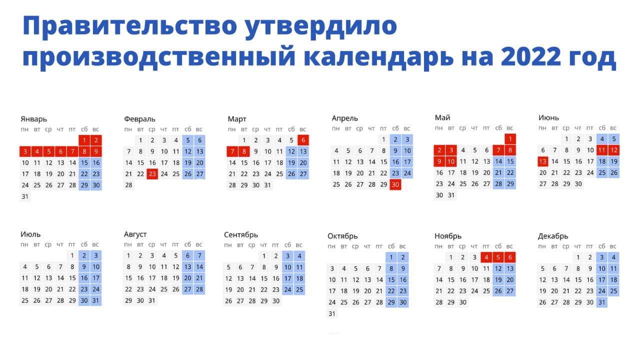 Производственный календарь на 2022 год, опубликованный правительством РФ. Фото: @government_rus