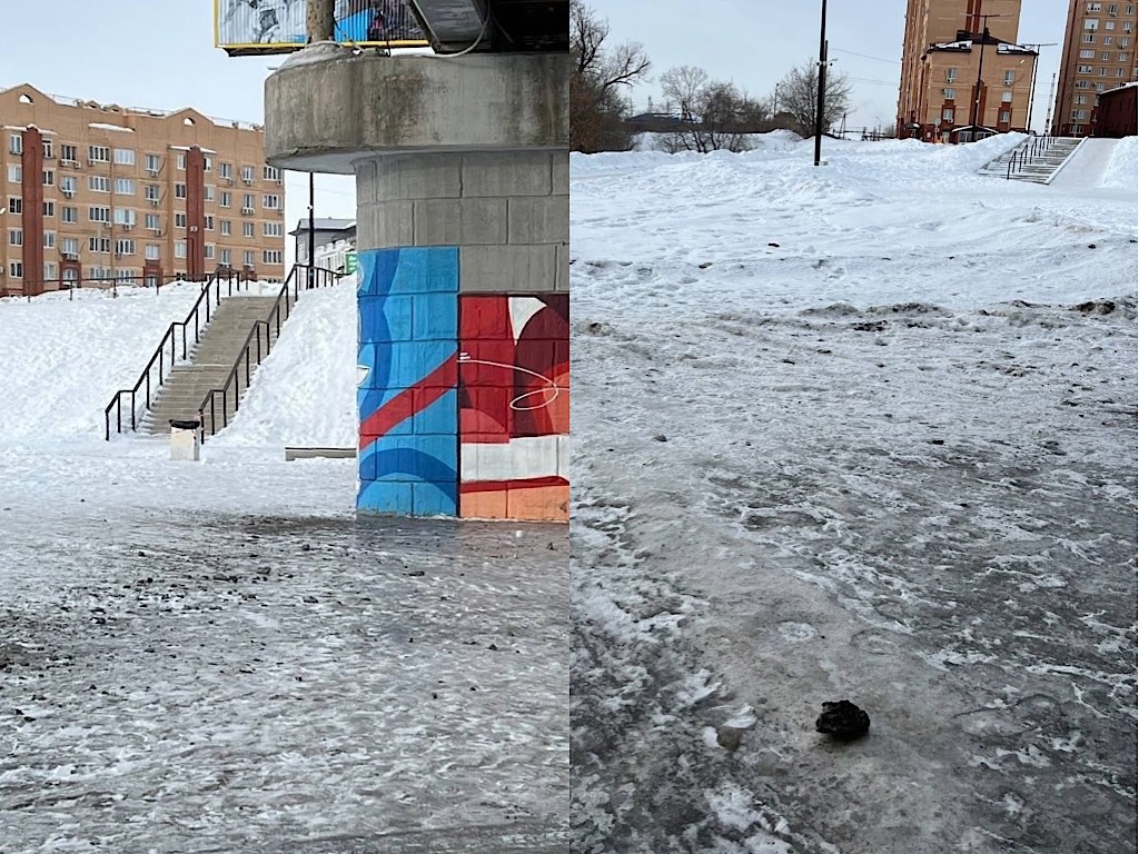 Камни, осыпающиеся с моста. Фото: ТГ-канал «Новости Оренбурга».