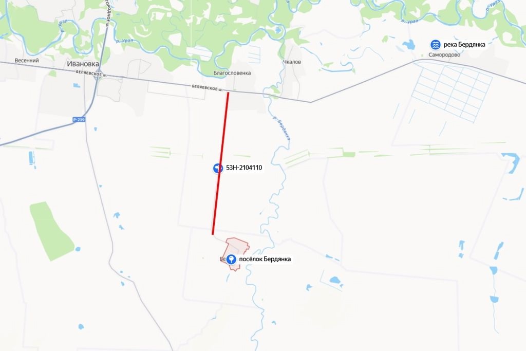Дорога в Бердянку на Яндекс-карте