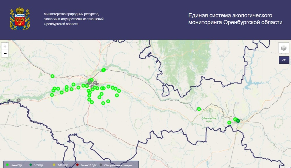 Карта экологического мониторинга Оренбургской области