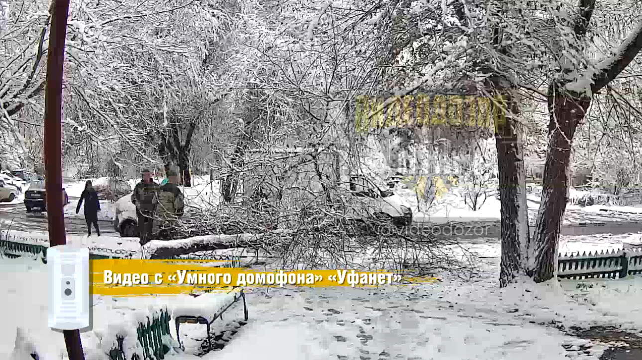 Очевидцы помогают подняться пострадавшей. Скриншот: камеры домофона «Уфанет»