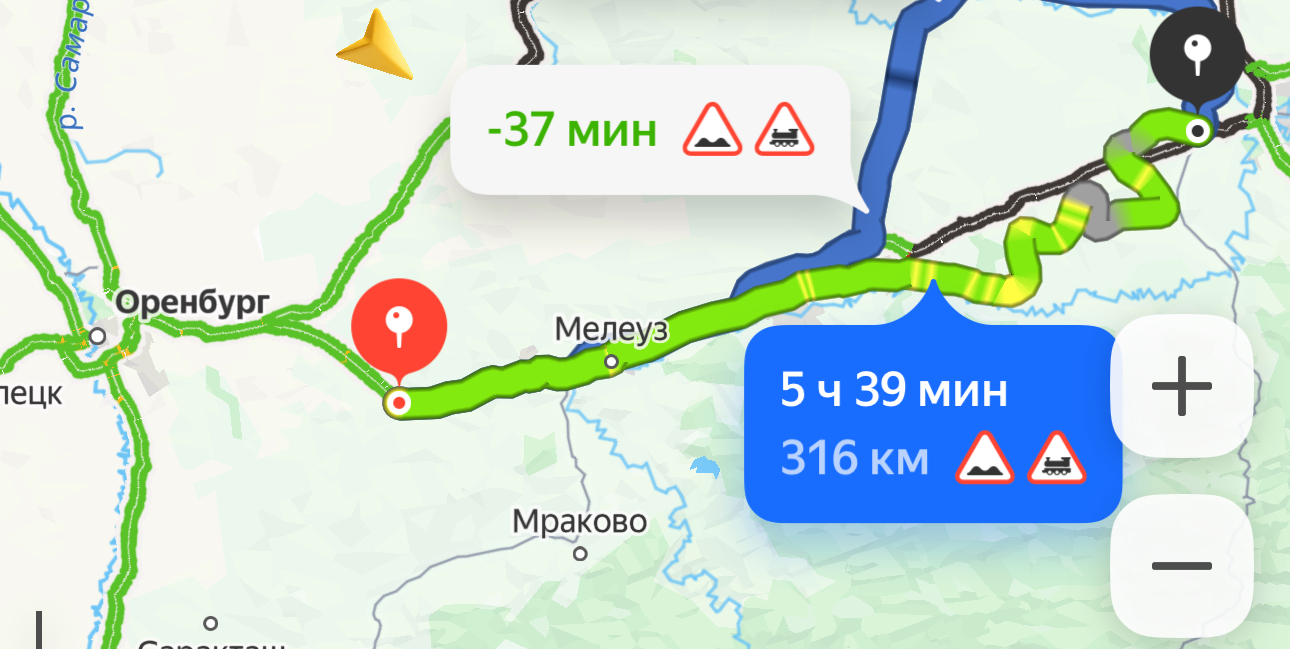 Перекрытый участок дороги на Яндекс.Карты