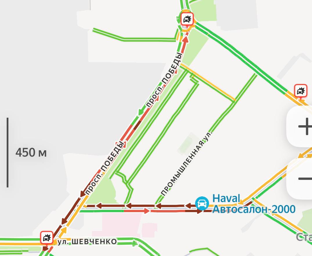 Пробки на проспекте Победы. Фото: Яндекс.карты 