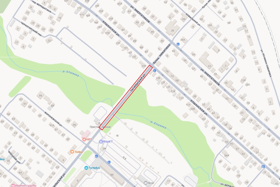 Участок, на котором отремонтируют тротуар, на Яндекс-карте