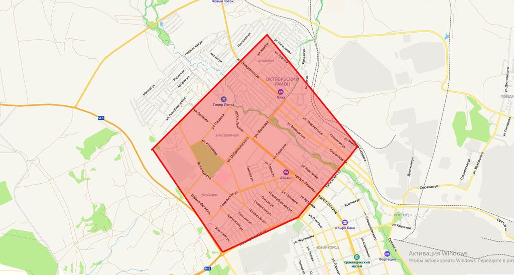Район в центре Орска, который попадает под отключения. Источник: Яндекс.карты