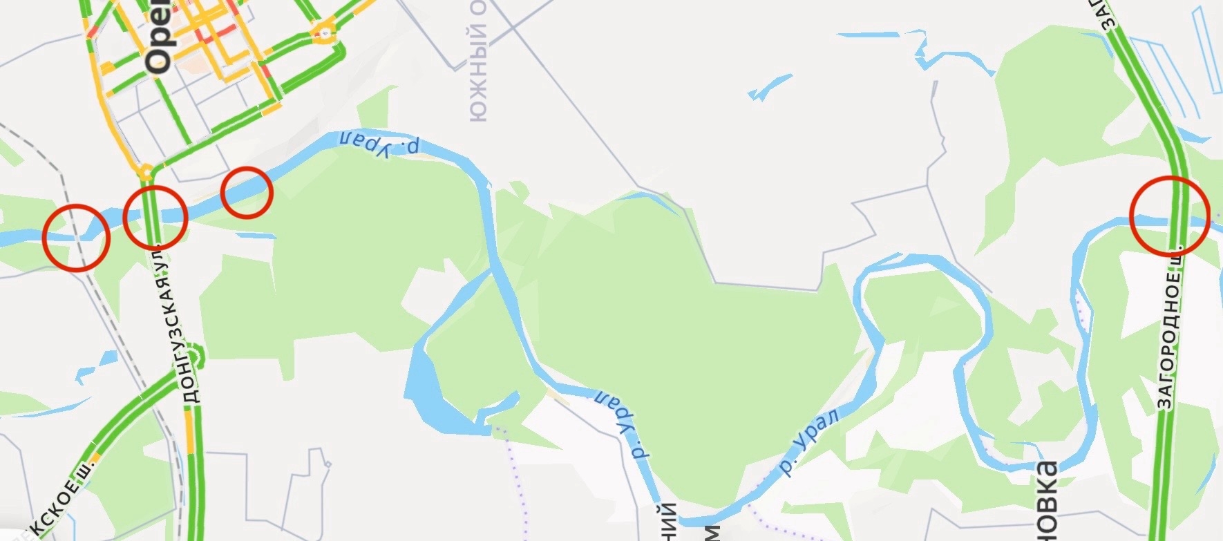 Мосты через Урал в Оренбурге. Фото: Яндекс карты