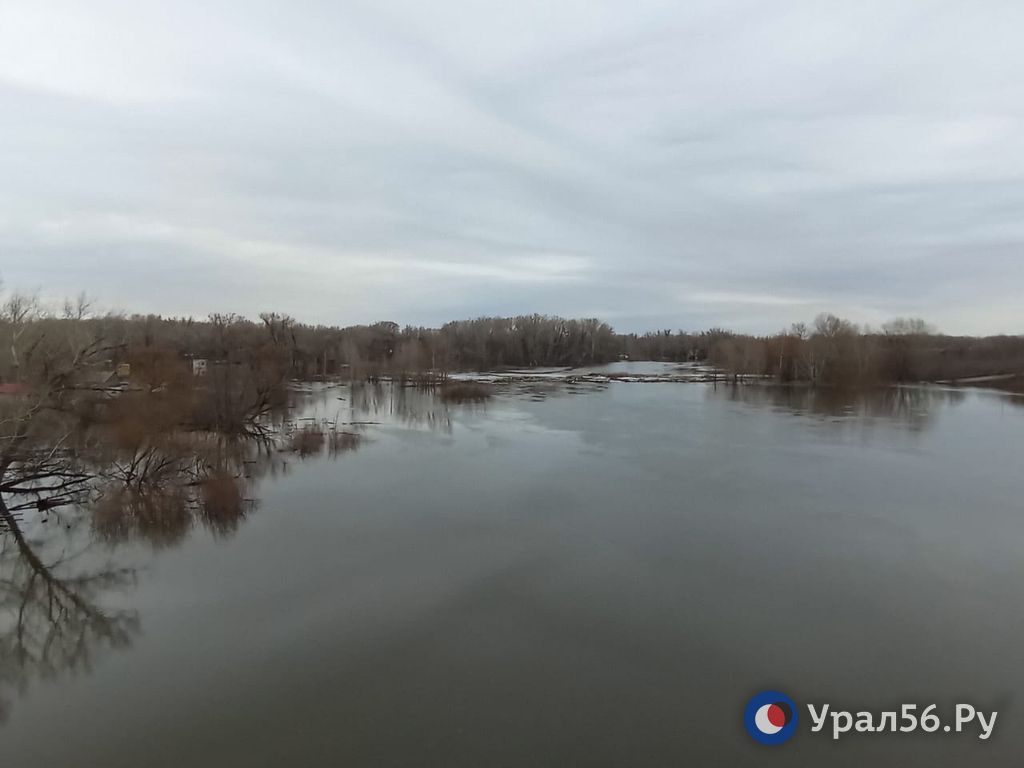 Нижний мост через Урал почти полностью скрылся под водой