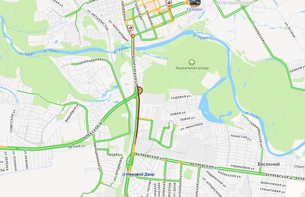 Пробки в Оренбурге. Источник: Яндекс.карты