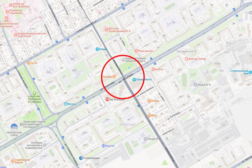 Перекресток на Яндекс-карте