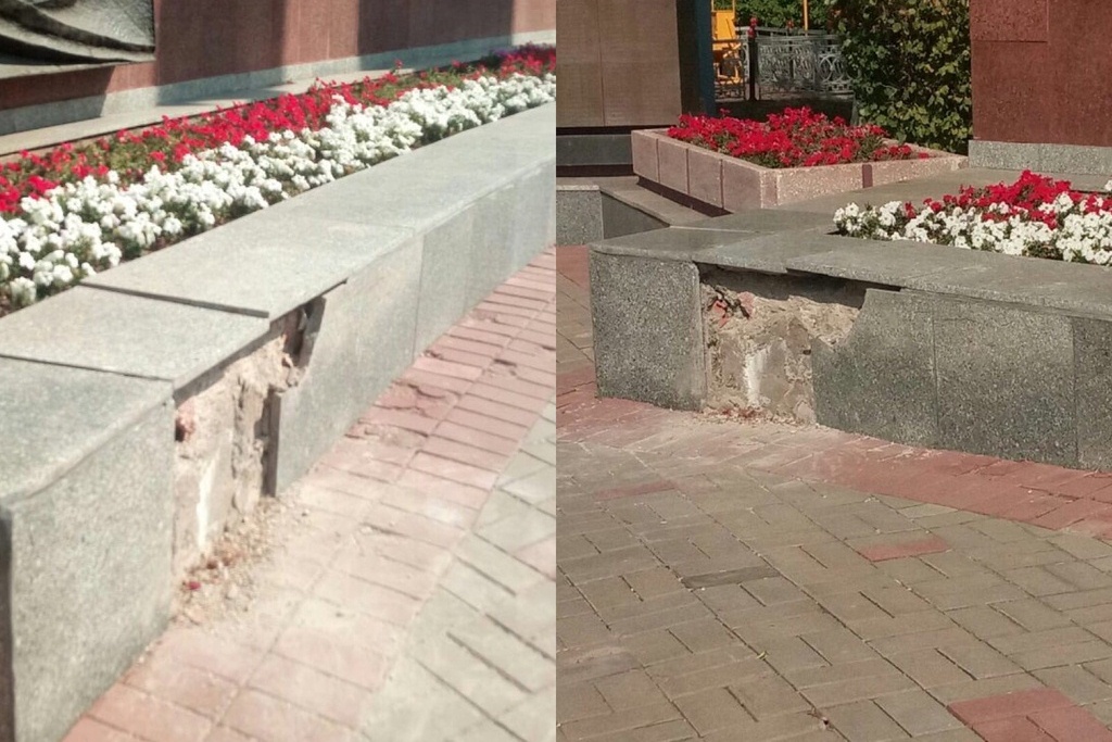 Гранит повредила грузовая техника. В администрации Оренбурга рассказали о причине обрушения плитки у мемориала, посвященного победе в Великой Отечественной войне