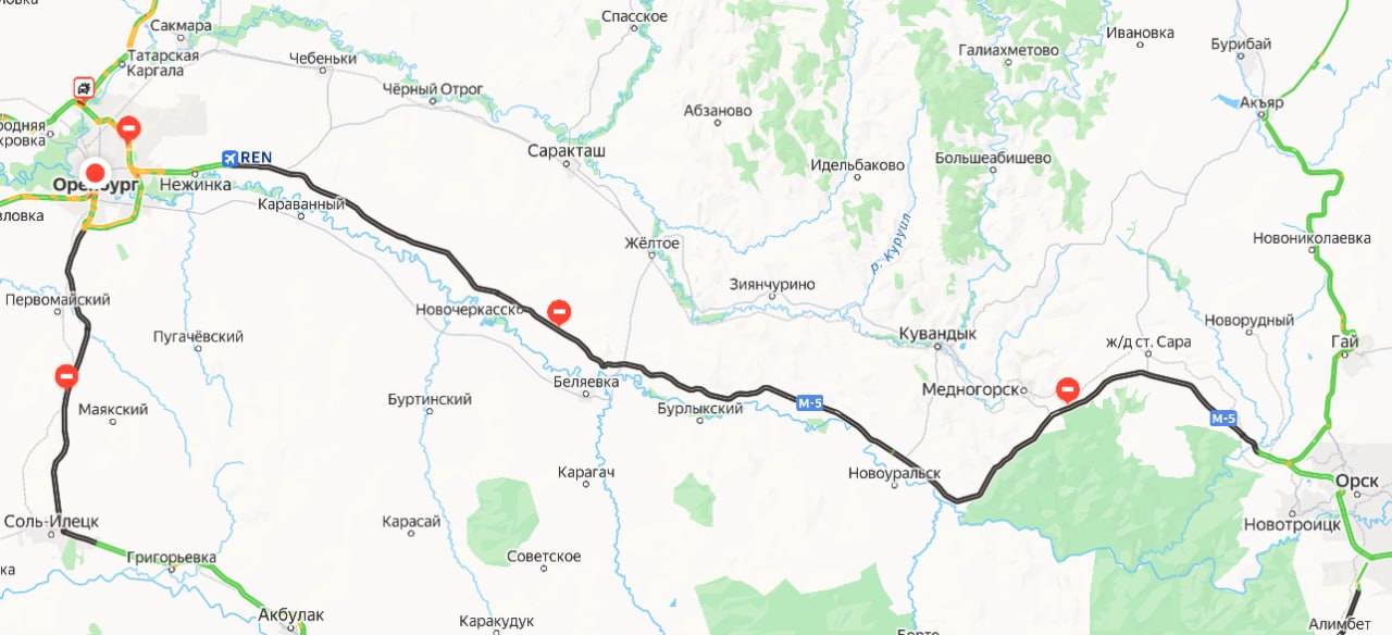 Трасса Оренбург - Орск. Фото: Яндекс карты