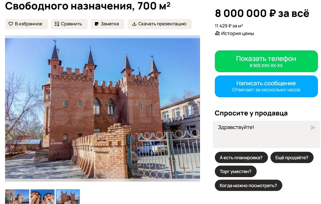 Объявление о продаже «замка». Фото: «Авито» 