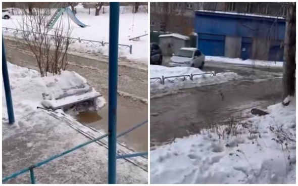 В Орске из-за коммунальной аварии затопило территорию у многоквартирного дома
