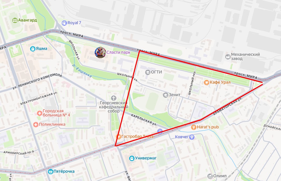 Район отключения на Яндекс-карте