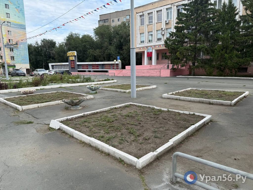 Клумбы около здания администраций Октябрьского и Ленинского районов Орска