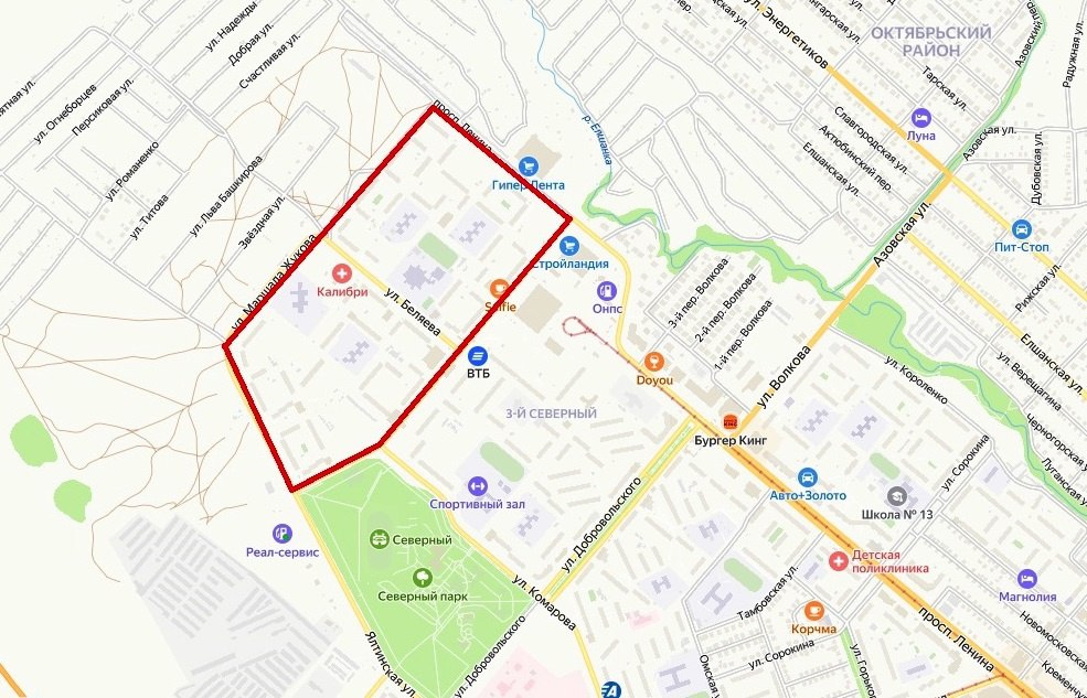 Районы, в которых ожидается отключение воды. Скриншот Яндекс.Карты