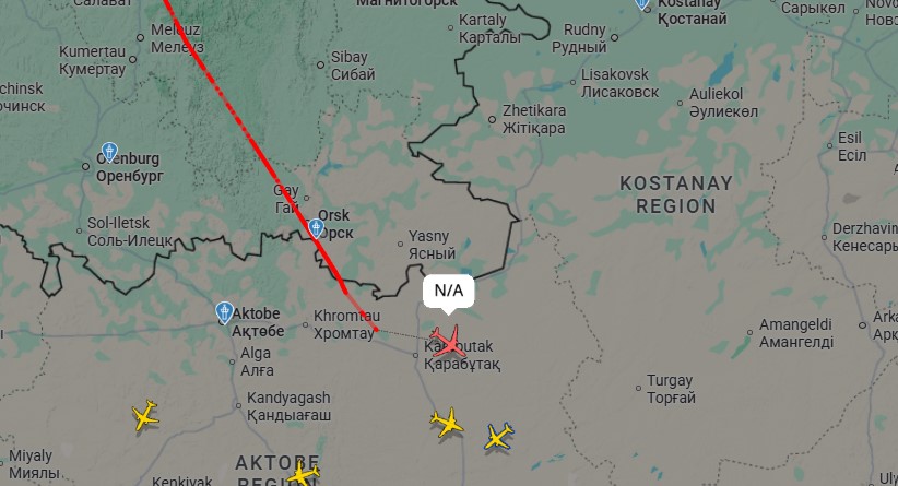 Маршрут самолета на мониторинге Flightradar24