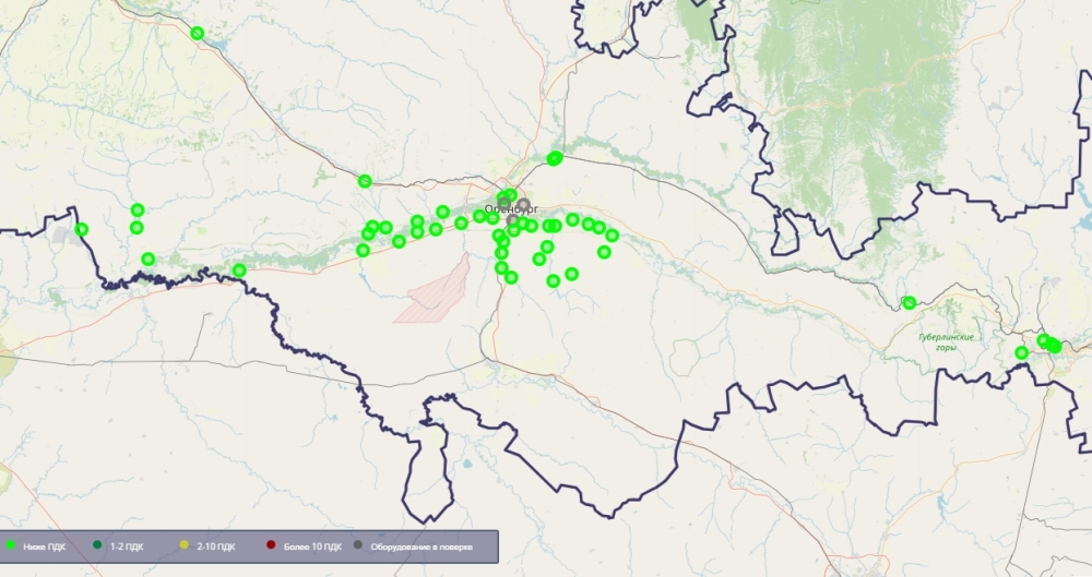 Скриншот экокарты Оренбургской области