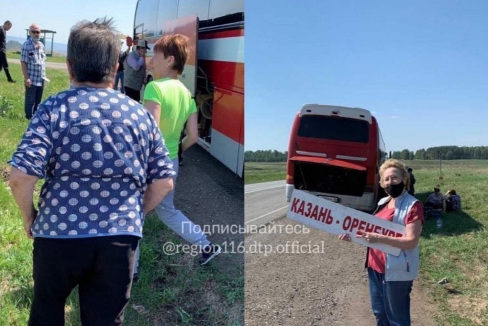 Пять часов под палящим солнцем без еды и воды провели туристы на трассе Оренбург-Казань из-за поломки автобуса