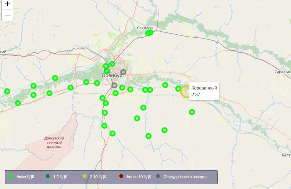 Скриншот экокарты Оренбургской области