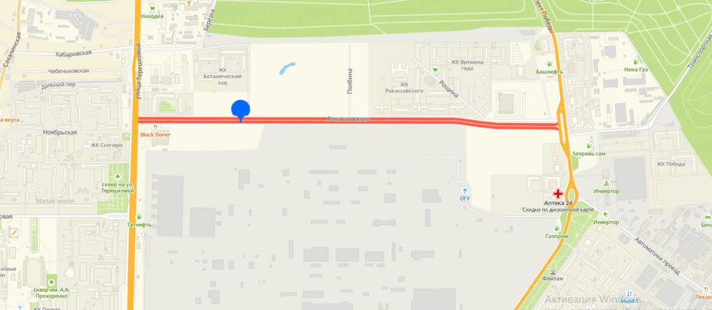 Улица Рокоссовского в Оренбурге; скрин карты 2ГИС