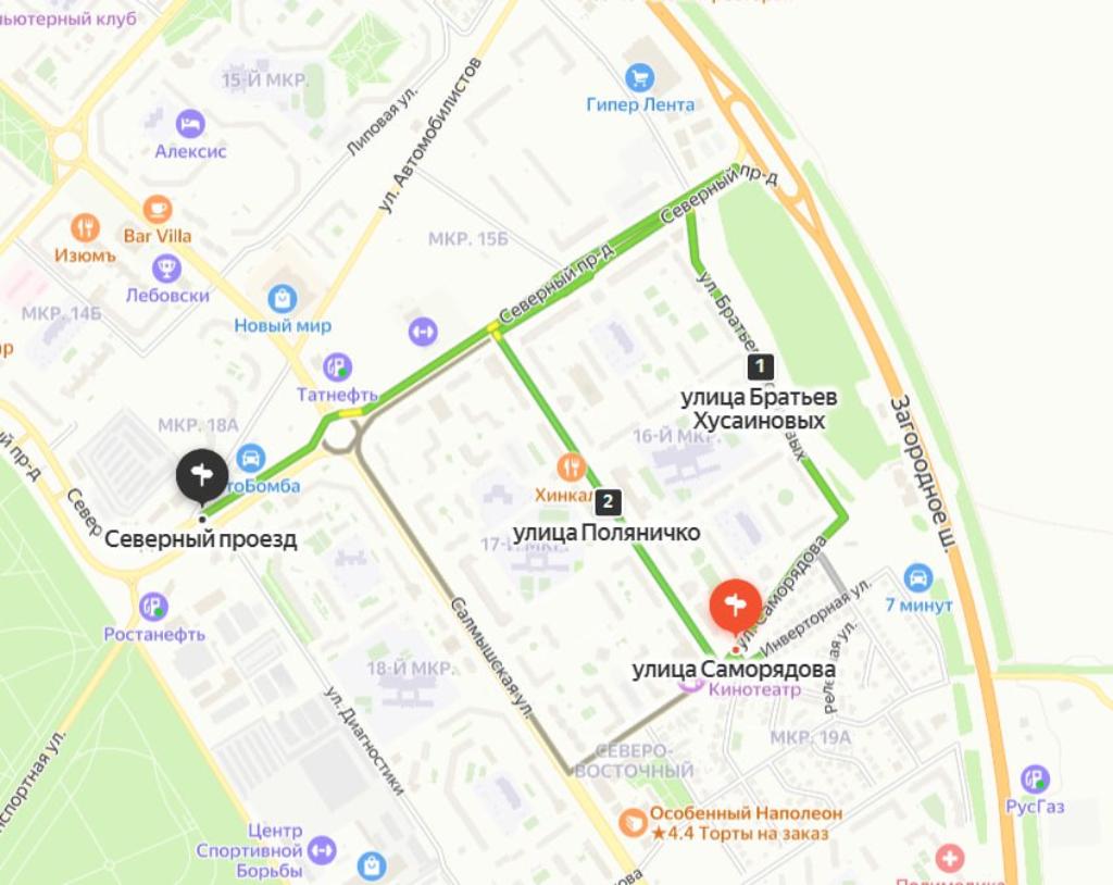 Ремонтные работы в северо-восточном районе Оренбурга; скрин карты 2ГИС