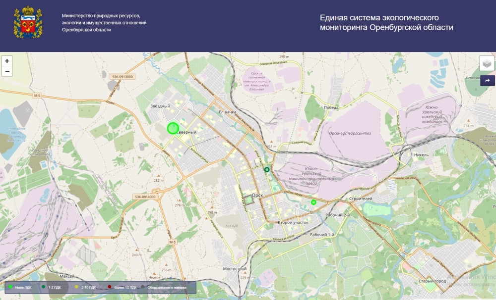 Скриншот экокарты Орска