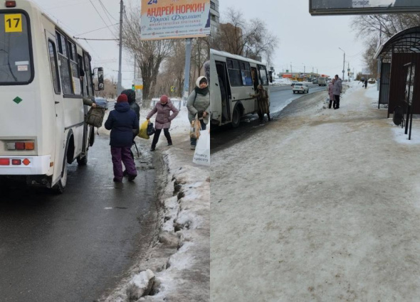 «Люди съезжают под колеса»: Жители Оренбурга жалуются на сильный гололед на остановках