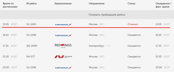 В Оренбурге сегодня отменили один из дневных самолетов в Москву