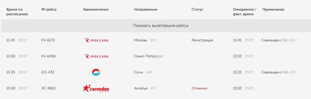 Расписание вылетов. Фото: аэропорт Оренбурга