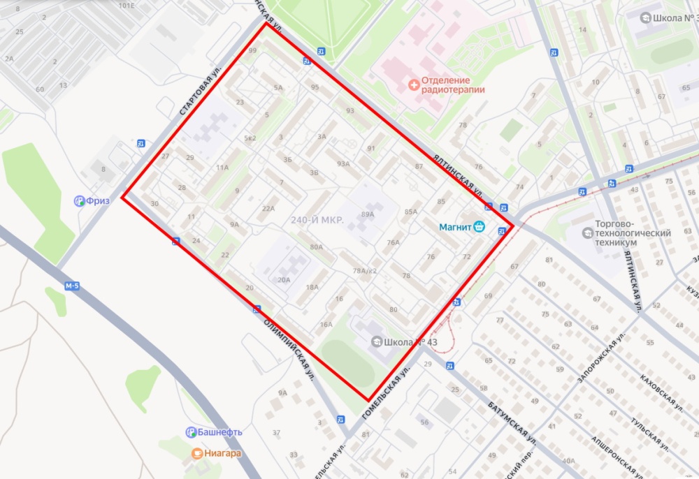 Район отключения на Яндекс-карте