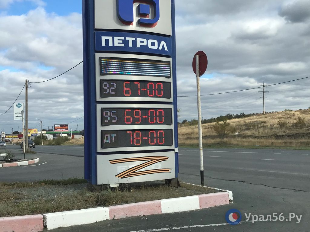 Ценники на заправке «Петрол». Орск, 02.10.2025