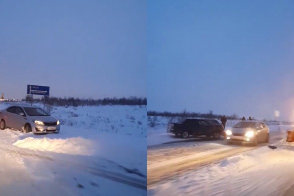 На трассе Орск-Новотроицк в ДТП попали сразу 8 автомобилей и трактор. Видео 