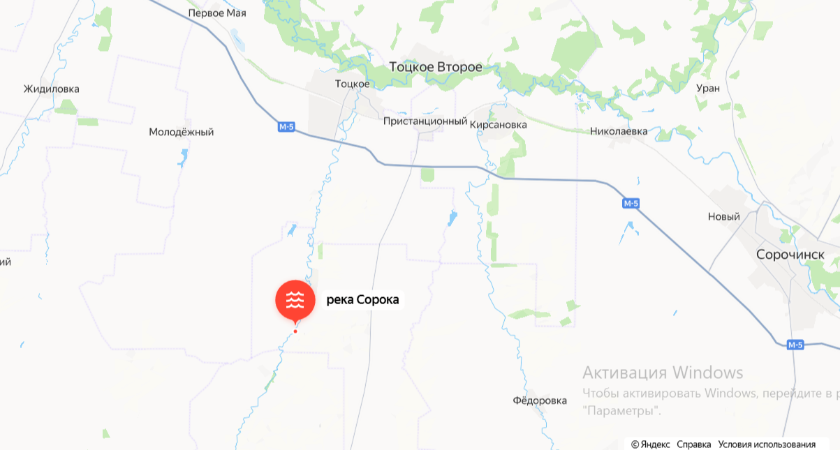 Река Сорока в Тоцком районе на Яндекс.Карты