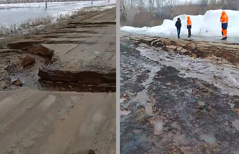 На востоке Оренбургской области талая вода со степей размыла грунтовые дороги в поселки