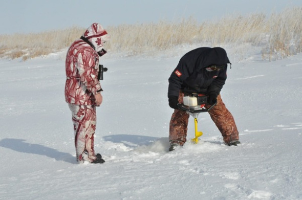 На озере Жетыколь в Оренбургской области сделали проруби во льду, чтобы спасти рыбу от кислородного голодания 